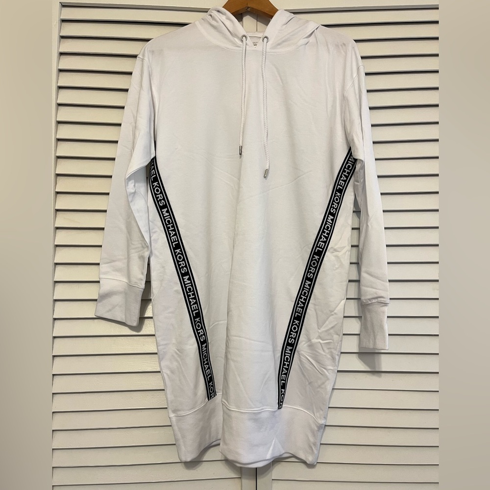 Michael Kors Logo White Hooded Sweatshirt Dress